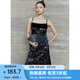 HECO【曼彩】新中式國(guó)風(fēng)夏時(shí)尚修身優(yōu)雅醋酸拼接吊帶連衣裙 黑色 L