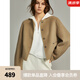 ELLE【100%綿羊毛】短款雙面呢毛呢外套女2023冬裝新款雙面呢大衣 卡其色 S