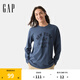 Gap【情人節(jié)】男女裝春季新款印花長(zhǎng)袖T恤美式復(fù)古風(fēng)上衣內(nèi)搭723841 灰藍(lán)色 M (170/92A)亞洲尺碼