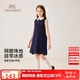 英氏（YEEHOO）女童連衣裙兒童背心裙中大童裝裙子polo翻領(lǐng)A字裙夏 深藍  130 