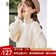 betu百圖女裝2022冬季新款毛針織衫慵懶風(fēng)木耳邊長(zhǎng)袖針織衫2211T35 杏色 M