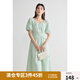獨(dú)束大碼女裝浮雕提花新中式連衣裙夏裝新款典雅盤扣國風(fēng)高腰裙子 碧波綠 XL (尺碼：3)