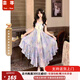 蕓蕁裙子女夏季2025新款莫奈花園夏季新款夢幻暈染印花設(shè)計感不規(guī)則裙 夢幻紫暈染印花連衣裙 L