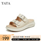 他她（TATA）休閑厚底拖鞋女鞋外穿軟底沙灘涼拖夏季新款YEU01BT4 米白 37