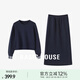 Basic House/百家好秋季休閑套裝假兩件拼接衛(wèi)衣半身長裙子兩件套 牛仔藍(lán) M （85-105斤）
