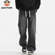 大嘴猴（paul frank）牛仔褲男春秋季寬松彎刀褲子男士美式休閑褲男長(cháng)褲子 黑色 XL