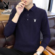 花花公子長(cháng)袖T恤男士春秋季翻領(lǐng)polo衫中青年商務(wù)休閑上衣 藏青色 4XL