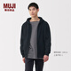 無印良品（MUJI）男式 粗細不均棉線緊密編織拉鏈連帽衫男士衛(wèi)衣男生 AB1O7A5S 黑色 M (170/92A)