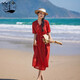 弄堂里2025春夏女裝苧麻提花旅行文藝重工長款連衣裙中袖花邊飄逸長裙 磚紅提花 S