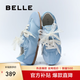 百麗（Belle）珍珠糖芭蕾風(fēng)蝴蝶結(jié)德訓(xùn)鞋女2025新薄底休閑運動鞋B2636AM5 藍色（串珠可拆卸） 37 (235mm)