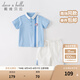 戴維貝拉（DAVE＆BELLA）男童運(yùn)動套裝校服學(xué)院風(fēng)polo衫短褲兩件套吸濕速干夏裝新款童裝 藍(lán)色【現(xiàn)貨】 120 cm（建議身高110-120cm）