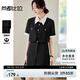 尚都比拉撞色翻領(lǐng)金屬扣短袖連衣裙女夏小香風(fēng)通勤松緊腰假兩件短款小黑裙