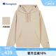 Champion冠軍連帽衛(wèi)衣女秋季新款刺繡logo加絨上衣校園風(fēng)潮牌 淺卡其色 M 