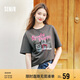 森馬（Semir）短袖t恤女中長款萌寵花上衣25夏透氣吸濕寬松套頭衫109325100005