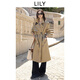 LILY2025秋新款復古英倫風(fēng)雙排扣休閑通勤腰帶長(cháng)款卡其色風(fēng)衣外套 717卡其 S