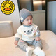 G.DUCKKIDS嬰兒春裝套裝小童衛(wèi)衣兩件套3-6-12個月男童春秋款男女寶卡通衣服 灰色 可愛熊套裝 90 cm 建議12-18個月