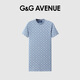 G&G AVENUE 1992法國G&G AVENUE輕奢潮牌老花滿(mǎn)印字母圓領(lǐng)連衣裙夏季女款休閑裙子 藍色/Blue S 90-120斤