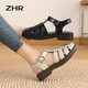 ZHR則則涼鞋女羅馬風(fēng)編織鏤空女鞋真牛皮百搭休閑鞋子女 BK61 黑色 37 