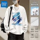 真維斯（Jeanswest）長(cháng)袖t恤男春秋純棉青少年休閑重磅二本針寬松大碼男士圓領(lǐng)打底衫 白#ZS潑墨畫(huà) XL 【潮流多色多款可選】