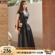 Olrain歐芮兒深灰色連衣裙女裝夏季新款時(shí)尚收腰顯瘦傘擺裙子 深灰色 M