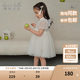 戴維貝拉（DAVE＆BELLA）中國風(fēng)兒童裙子2025夏裝新款女童網(wǎng)紗裙小童連衣裙女寶寶公主裙 米白【現(xiàn)貨】 140 cm（建議身高130-140cm）
