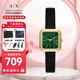 阿瑪尼（ARMANI EXCHANGE）手表女士經(jīng)典黑色皮帶小綠表石英腕表生日禮物送女生AX5723