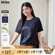 MsShe【天絲棉】大碼女裝2025夏裝胖mm高級(jí)感燙鉆閃粉印花短袖T恤 【鴿子印花】藏青藍(lán)色現(xiàn)貨 3XL