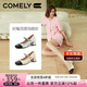康莉（COMELY）高跟瑪麗珍鞋女春季粗跟圓頭拼接小香風(fēng)時(shí)尚單鞋 米白色/黑色 38 