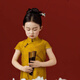 千碩森2025提花兒童旗袍透氣舒適生日禮服夏季連衣裙純色氣質(zhì)新中式旗袍 姜黃提花旗袍(花紋不定) 100