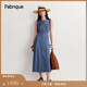 Fabrique 復古靛藍圓領無袖棉麻牛仔連衣裙夏季新品 水洗藍 XS /P