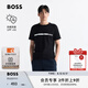 BOSS博斯【防曬T恤】男士夏徽標(biāo)印花修身棉質(zhì)平紋針織休閑短袖T恤 001-黑色 M