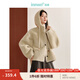 茵曼（INMAN）復古仿羊羔毛絨連帽外套2024冬季女裝新款皮毛一體加厚上衣 杏色 M