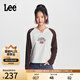 Lee24秋冬新品舒適版撞色插肩袖米白色女長袖T恤休閑LWT0089203RX 米白色 M