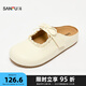 三福女涼拖鞋夏季韓系少女娃娃鞋花邊蝴蝶結(jié)芒果頭女鞋843443 米色 38