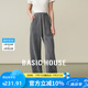 Basic House/百家好冬季加絨斜條紋休閑褲慵懶風(fēng)加厚高腰直筒褲女 灰色 M
