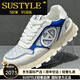 SUSTYLE國際輕奢真皮運(yùn)動鞋男2025春季新款透氣軟底低幫阿甘鞋輕便防滑男 白藍(lán)色 38