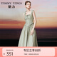 糖力商場同款夏季新款古典少女風吊帶連衣裙女綁帶中長款裙子 綠色 S