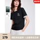 ELLE萊賽爾天絲撞色圓領(lǐng)休閑短T恤女2025夏季新款通勤風(fēng)小眾短袖 黑色 L