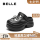 百麗兩穿洞洞鞋女25夏新厚底增高外穿包頭拖鞋B2648BT5 黑色 36