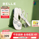 百麗（Belle）小福蝶水鉆蝴蝶夾腳拖女2025夏季新商場(chǎng)款粗跟增高拖鞋D6E1DBT5 銀色 37 (235mm)
