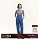 VEROMODA牛仔褲2024秋季女裝新款純棉休閑減齡背帶牛仔闊腿褲 牛仔藍(lán)色 165/68A/M