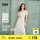 森馬（Semir）連衣裙女設(shè)計感重工繡花夏2025花邊翻領(lǐng)泡泡袖小白裙107425114041