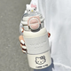 聚莜家可愛雙飲保溫杯女生高顏值學(xué)生水杯2025新款316不銹鋼吸管杯子 白粉500ml+kt金屬貼+kt貓頭
