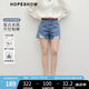 紅袖100%棉做舊毛邊牛仔褲2025夏季新款女裝破洞開叉A字顯瘦百搭短褲 牛仔藍(lán)071 L