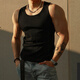 雅爾索店鋪夏季美式速干螺紋健身背心打底緊身彈力無(wú)袖修身運動(dòng)男士訓練 黑色窄肩背心打底 2XL 建議125-140斤高質(zhì)量