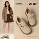 ZHR樂(lè )福鞋女秋季復古英倫風(fēng)厚底增高女鞋舒適通勤單鞋女 AH706米色38