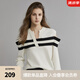 ELLE法式露肩V領(lǐng)設計感毛針織衫女2024春季新款黑白拼接羅紋上衣 白色 L