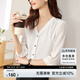 尚都比拉文藝復(fù)古設(shè)計(jì)感小眾洋氣系V領(lǐng)壓褶襯衫袖七分袖雪紡衫 白色 M