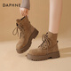 達芙妮厚底馬丁靴女款2025秋季絨面復古兩穿大黃靴棕色短靴子 卡其色 38