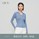 OVV2023秋冬新款女裝絲棉經(jīng)典款POLO領不規(guī)則羅紋長袖針織衫 中藍（凈色）A9 L